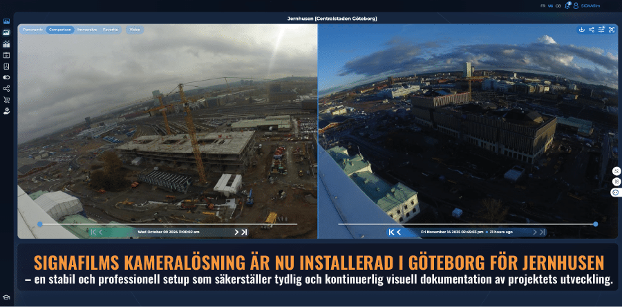 SIGNAfilms kameralösning är nu installerad i Göteborg för Jernhusen – en stabil och professionell setup som säkerställer tydlig och kontinuerlig visuell dokumentation av projektets utveckling. SIGNAfilms kameralösning är nu installerad i Göteborg för Jernhusen – en stabil och professionell setup som säkerställer tydlig och kontinuerlig visuell dokumentation av projektets utveckling.